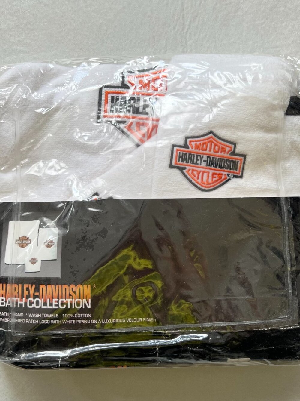Harley Davidson bath collection towel set 3 pc white embroidered logo vintage